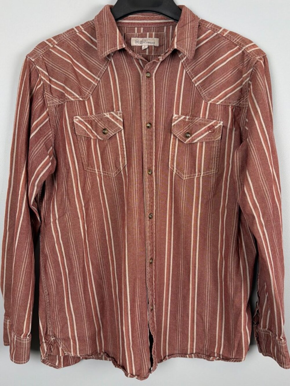 Blue Ranch Wear Shirt Mens L Red Striped Western Pearl Snap Retro Cowboy Ranch